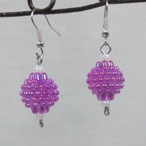 Handcrafted Pierced Earrings Lilac Purple Iridescent Lightweight Everyday Dangle